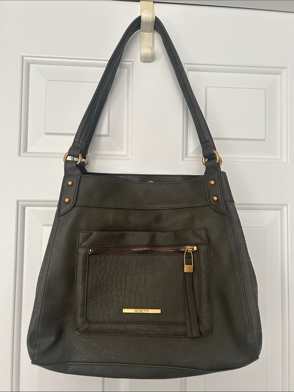 Rosetti Olive green Faux-Leather Shoulder Bag with Gold Hardware